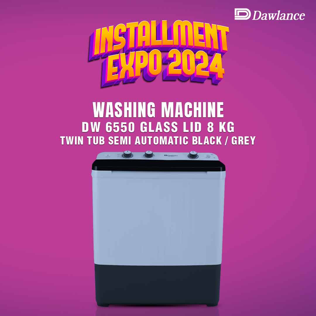 Dawlance | DW 6550 Glass Lid | Twin Tub Semi Automatic Black / Grey | 8 KG Washing Machine | Expo Deals |